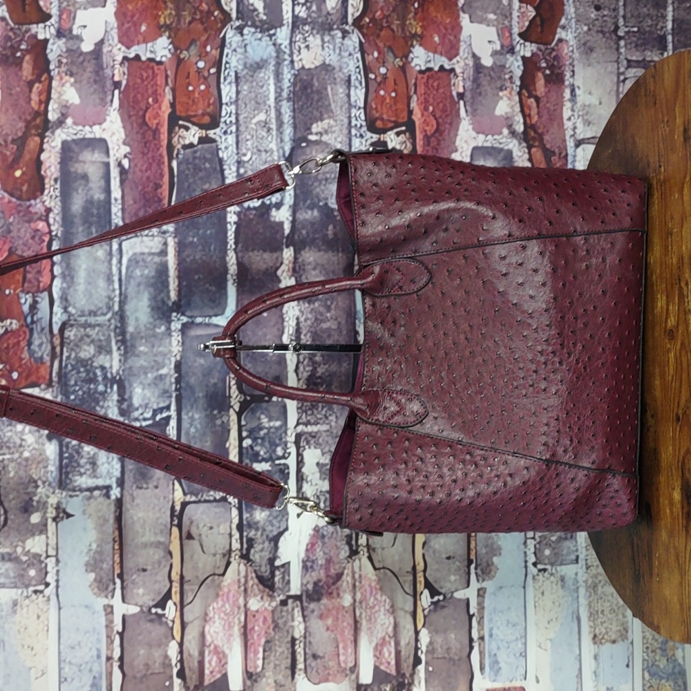 Ostrich Embossed Faux Leather Tote Bag